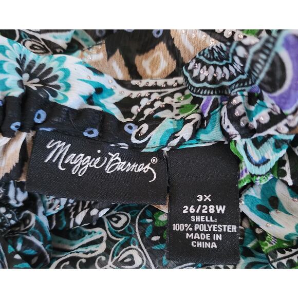 Maggie Barnes Women's Floral Metallic Wide Elastic Neck Sheer Flowy Plus 3X - Picture 4 of 5